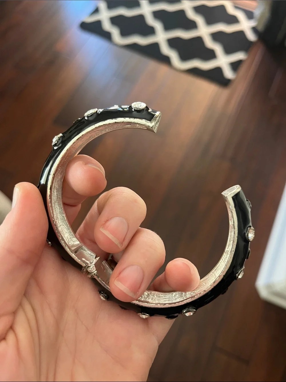 Kenneth Jay Lane Black Enamel Bangle with Clear Crystals